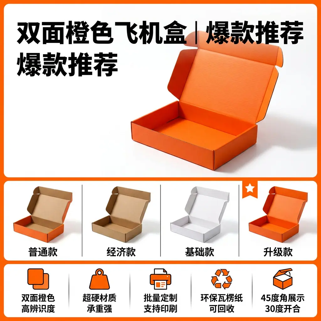 双面橙色飞机盒爆品主图2