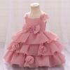 Vestido de lavado para bebé nuevo de un año para niñas europeas y americanas, falda de pastel abullonada con flores tridimensionales, vestido para la semana de cumpleaños infantil