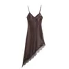 Comércio Exterior 2025 Outono Novo Estilo Europeu e Americano Moda Feminina Vestido Sexy com Textura de Cetim 8827332