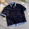 Camiseta Polo a Cuadros de Manga Corta Falsa de Dos Piezas Estilo Americano Transfronteriza para Mujer y Hombre, Verano Retro Estilo Universitario, Camiseta Versátil Casual Holgada