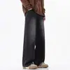 Pantalones Vaqueros de Pierna Ancha Rectos Holgados para Hombre, Marca Americana de Moda de Verano, Limpios, Lavados, Estilo High Street, con Cordones de Moda