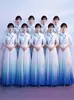 "Mil Milhas de Rios e Montanhas" Traje de performance para coro adulto estilo chinês para homens e mulheres, vestido com gola alta, saia longa, fantasia de performance, traje vermelho para competição de canto