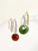 Ganchos de Orelha em Ouro 18K para Mulheres, Argolas de Orelha de Jade, Acessórios para Brincos, Argolas Vazias com Fecho de Segurança, Pingentes de Joias DIY em Prata Pura