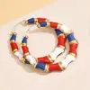 Pendientes de Aro Retro Europeos y Americanos para el Día de la Independencia Transfronterizos con Único Diseño Exagerado de Círculo Geométrico de Corazón Pintado al Óleo Azul, Blanco y Rojo