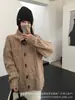 Cardigan de Tricô Chunky Retrô com Ponto Trançado Feminino Outono Inverno Solto Gola Grande Botão de Chifre Casaco Suéter Top Estilo Preguiçoso