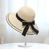 Sombrero de Paja Tejido de Ala Ancha para Protección Solar de Verano Transfronterizo Sombrero de Playa con Lazo para Vacaciones en la Costa Sombrero para el Sol para Mujeres