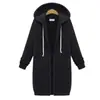 9729 outono e inverno Amazon mais vendido suéter feminino longo plus veludo bolso com capuz zíper trench coat casaco feminino