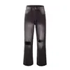 Pantalones de mezclilla negros y grises lavados y desgastados de estilo retro americano de alta gama, unisex, corte holgado, pierna recta, pantalones de pierna ancha fluidos