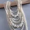 Collar de borlas de cuentas multicapa de perlas transfronterizo europeo y americano, cadena de clavícula de lujo ligero vintage, joyería para mujer simple y elegante al por mayor