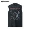 Camiseta sin mangas de dibujos animados con grafiti retro americano lavado al agua viejo de verano para hombre y mujer, sudadera holgada de moda para parejas, camiseta de lavadora