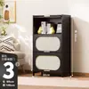 Cómoda Negra Estilo Mediados de Siglo Gabinete de Almacenamiento para Sala de Estar Dormitorio Gabinete de Almacenamiento Estantería Gabinete de Entrada Gabinete Estrecho Alto Multicapa