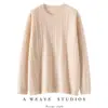 Suéter de cachemira de estilo holgado y relajado para mujer, cuello redondo, mangas largas, jersey, tejido de punto trenzado integral, prenda de punto casual y versátil