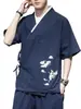 Bata de té Zen estilo chino para hombre, versión fina de verano, cuello diagonal Hanfu, talla grande, corte holgado, bordado de grulla, capa holgada