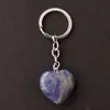 Llavero con colgante de corazón transfronterizo de 30*12 mm, corazón de cristal rosa de piedra natural, accesorio popular para DIY
