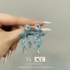 Pendientes Elegantes y de Lujo con Lazo de Cinta y Circonita Microincrustada de Gota de Agua, Aguja de Plata S925, Estilo Socialité de Lujo Ligero, Exquisitos