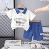 Terno de Verão para Meninos Verão 2025 Novo Estilo Estilo Coreano Infantil Bebê Carcela Manga Curta Shorts Conjunto de Duas Peças Tendência