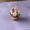 Planta Pequeña Azul en Maceta, Flor Pompon de Ganchillo de Hilo, Adorno Decorativo de Escritorio, Flor Eterna Tejida, Planta Artificial