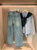 Jeans retro azules de pierna ancha para mujer, pantalones casuales holgados estilo coreano de otoño, pantalones rectos relajados