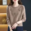 Novo suéter de malha feminino para o início do outono com estampa floral, pulôver de gola redonda, estiloso e elegante, adequado como camada interna, blusa básica plus size