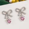 Douyin Cross-border Explosões Bow Love Brincos Coreano Niche Design Fresh and Sweet Girl Heart Ear Jewelry