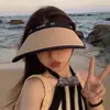 Primavera 2025 Novo Chapéu de Sol com Proteção UV Feminino Chapéu Feminino Aba Larga Fashionável Tendência Cobertura Facial Solar Topo Vazio