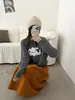 Suéter de Lã Redondo com Desenho de Ovelhinha Feminino Soltinho Outono Inverno Estilo Coreano Emagrecedor Moda Malha Versátil Top