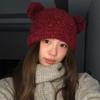 Ins Suave Glutinoso Estilo Japonés Lindo Hecho a Mano Oreja de Oso Sombrero de Lana para Mujer Otoño e Invierno Cálido Protección para las Orejas Enrolladas