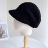 Chapéu Equestre de Lã de Cordeiro Prensado Lateralmente em Estilo Japonês para Mulheres, Boina Quente para Outono e Inverno, Chapéu Octogonal da Moda de Cor Sólida
