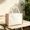 Bolsa de Juta Personalizada Impermeável Grande Capacidade Bolsa Tote de Juta Patchwork Liso 3D Bolsa para o Trabalho Sacola de Compras