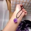 Colar com pingente de pedra ametista bruta natural cor cristal roxo limpo presente com corda bem-estar de transmissão ao vivo