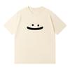 Camiseta de Manga Curta com Estampa Grande de Rosto Sorridente, Algodão Puro, Novo Estilo de Verão para Mulheres, Moderna e Versátil, Emagrecedora, Solta, Top Básico Casual
