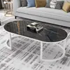 Mesa de centro europeia de canto arredondado para casas pequenas, mesa de centro moderna simples para sala de estar em vidro temperado com textura marmorizada