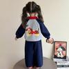 Moletom Polo Color Block para Meninas, Blusa Outono para Crianças Pequenas, Novo Conjunto de Blusa Raglan de Manga Longa e Calça Primavera/Outono