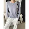 Sikan Outono Novo Mistura de Modal Lã Algodão Bloco de Cores Gola Redonda Camiseta Camisa Básica SN9195