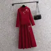 Vestido cheongsam de dos piezas estilo chino antiguo Hanfu para mujer, otoño e invierno, bordado industrial pesado, festivo, diario, ajustado y adelgazante.