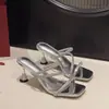 Pantuflas de Tacón Alto con Pedrería para Mujer, Moda de Verano 2025 Estilo Nuevo, Adecuadas para Usar con Vestidos, Pantuflas de Tacón Fino con Tira Única para Vestidor