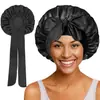 Chapéu Redondo de Cetim Mais Vendido da Amazon com Laço, Touca de Dormir de Cetim com Aba Larga Elástica, Touca para Cuidado com o Cabelo tipo Bonnet de Seda Artificial