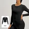 Traje de Yoga Juyi Tang Espalda Bonita con Cordón para Mujer Manga Larga Ajustado con Copas Integradas Alta Elasticidad Top Deportivo de Fitness Otoño/Invierno