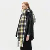 Bufanda de Mosaico a Cuadros de Mezcla de Lana de Nicho para Mujer, Chal Oversize Atmosférico de Otoño e Invierno, Calentador de Cuello con Borlas Estilo Coreano