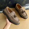 Botas Martin Zapatos de Hombre Suela Gruesa Borla Tejida Slip-on Gamuza Británico Derby Zapatos Munk Zapatos Individuales Zapatos Borgoña