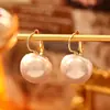 Brincos Grandes de Pérola Estilo Hong Kong, Simples e Elegantes, Joias de Moda de Alta Qualidade, Presilhas de Pérola Delicadas e Graciosas