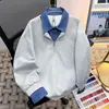 Sudadera casual versátil de otoño e invierno para hombre, estilo coreano, peso pesado, con media cremallera, solapa simple y mangas largas