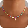 Amazon Transfronterizo Producto Nuevo Colgante de Amor Colorido Cadena para Clavícula Ajustable Joyería de Moda Diaria Collar con Inicial