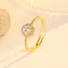 Anillo de Zirconia Redondo de Moda de Gama Alta de Venta Caliente Transfronterizo Europeo y Americano Anillo Abierto Simple de Nicho con Diamante Brillante para Mujer