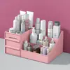 Caja de maquillaje tipo cajón organizador para dormitorio estante de almacenamiento de plástico cosméticos cuidado de la piel tocador caja de almacenamiento de escritorio