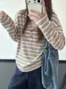Roupa Retro de Início de Outono 220g 94% Poliéster 6% Elastano Design Estilo Coreano Manga Longa Listrada Color Block Solta Camiseta