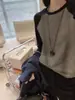 Diseño de Bloques de Color, Camiseta de Manga Larga Redonda de Terciopelo Cepillado Alemán para Mujer, Top Grueso Cálido de Capa Base para Otoño e Invierno