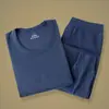 Conjunto de Roupa Térmica Masculina 100% Algodão para Outono, para Meia-Idade e Idosos, Camada Base Fina de Suéter e Calça de Algodão