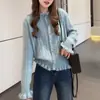 Suéter juvenil nuevo de punto trenzado con borde de volantes estilo francés transfronterizo para mujer, ropa exterior holgada de punto trenzado ajustada para primavera y otoño