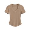 ¡Trae tu propio buen cuerpo! Dulce estilo Spice Girl Camiseta de manga corta con cuello en V grande a la cintura para mujer, top básico de hombro adelgazante de verano